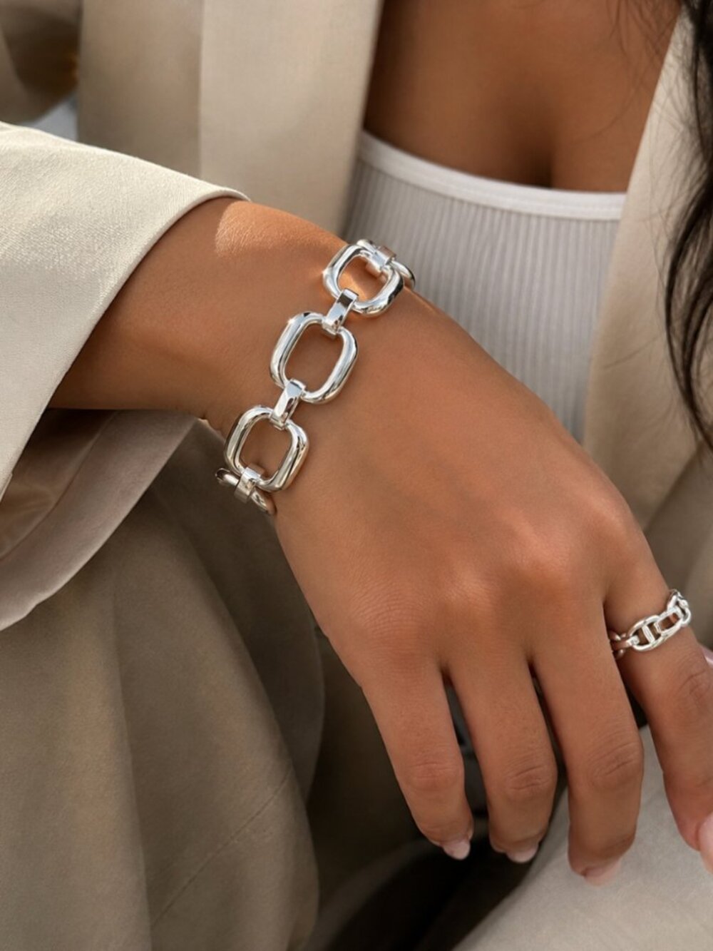 925 Sterling Silver Chunky Chain Link Bracelet Silver Large Link Bracelet - Picture 7 of 7